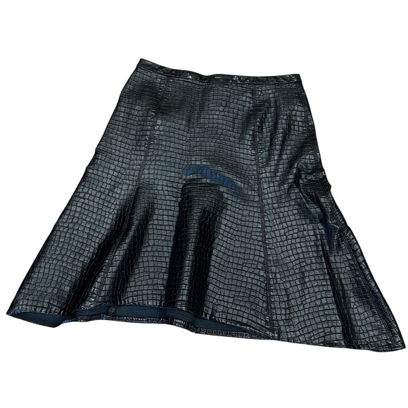 Natori Black Faux Leather Midi Skirt Size 10 Croc Embossed A-line Designer $295 - Picture 4 of 8